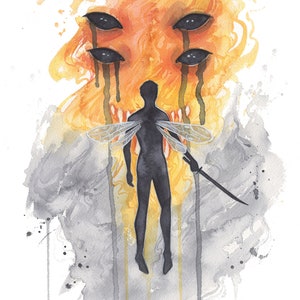 Dark Fantasy Art Print: Warrior Watercolour Wall Art