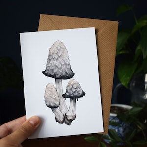 Champignon Shaggy Inkcap Carte De Vœux | Champignon vénéneux en quête de nourriture | Aquarelle | Cartes de remerciement, cartes d'anniversaire, toutes les occasions
