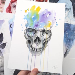 Mind Blown Skull Art Print: Abstract Watercolor Painting