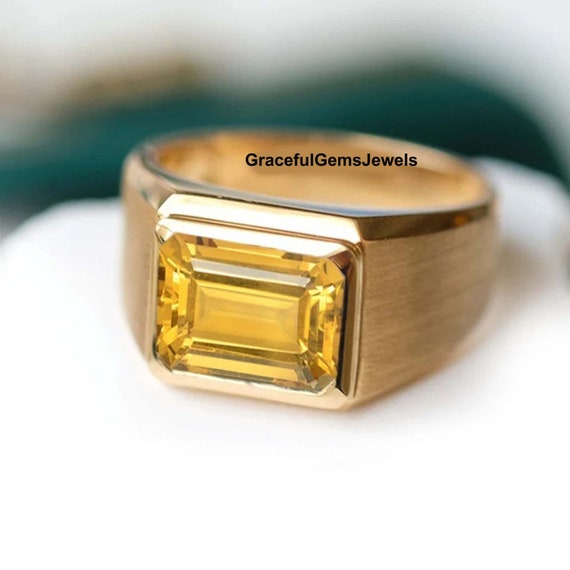 Yellow Topaz Ring men Golden Topaz Ring yellow Gems Ring 925