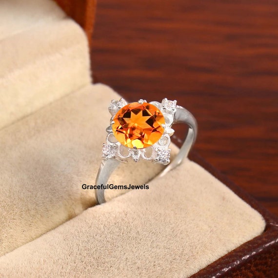 Golden Topaz Ring natural Yellow Topaz Wedding engagement Ring