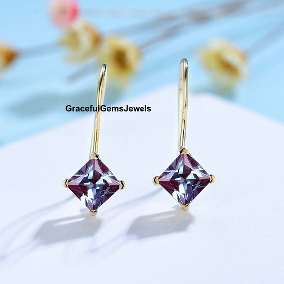 Alexandrite Drop Earrings Lab Created Alexandrite Earrings 925