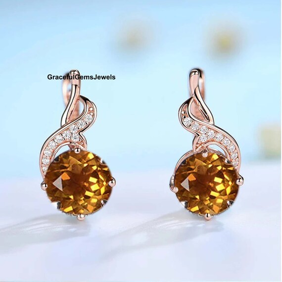 Yellow Topaz Earrings Round Cut Sterling Silver November