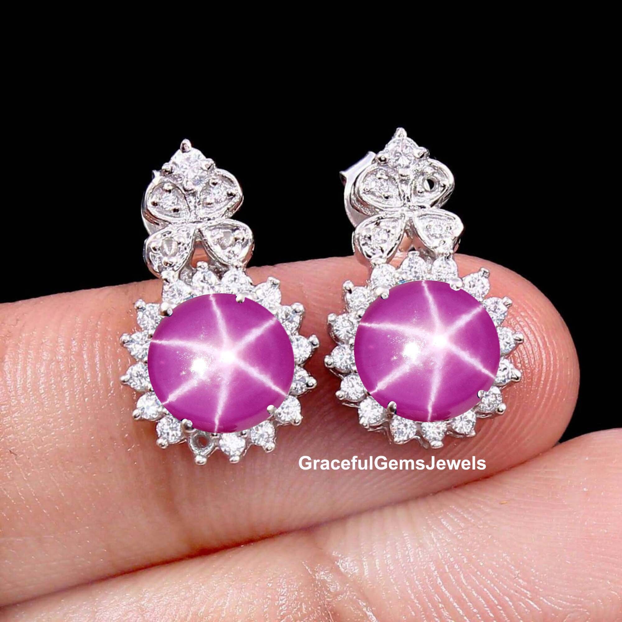 Pink star sapphire earrings deals