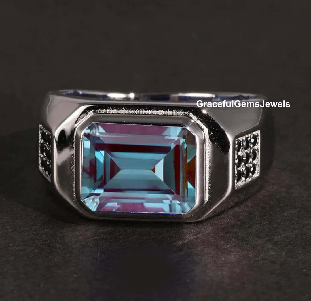 Men's Alexandrite Ring Sterling Silver Ring Lab Alexandrite Engagement Ring Promise Ring June