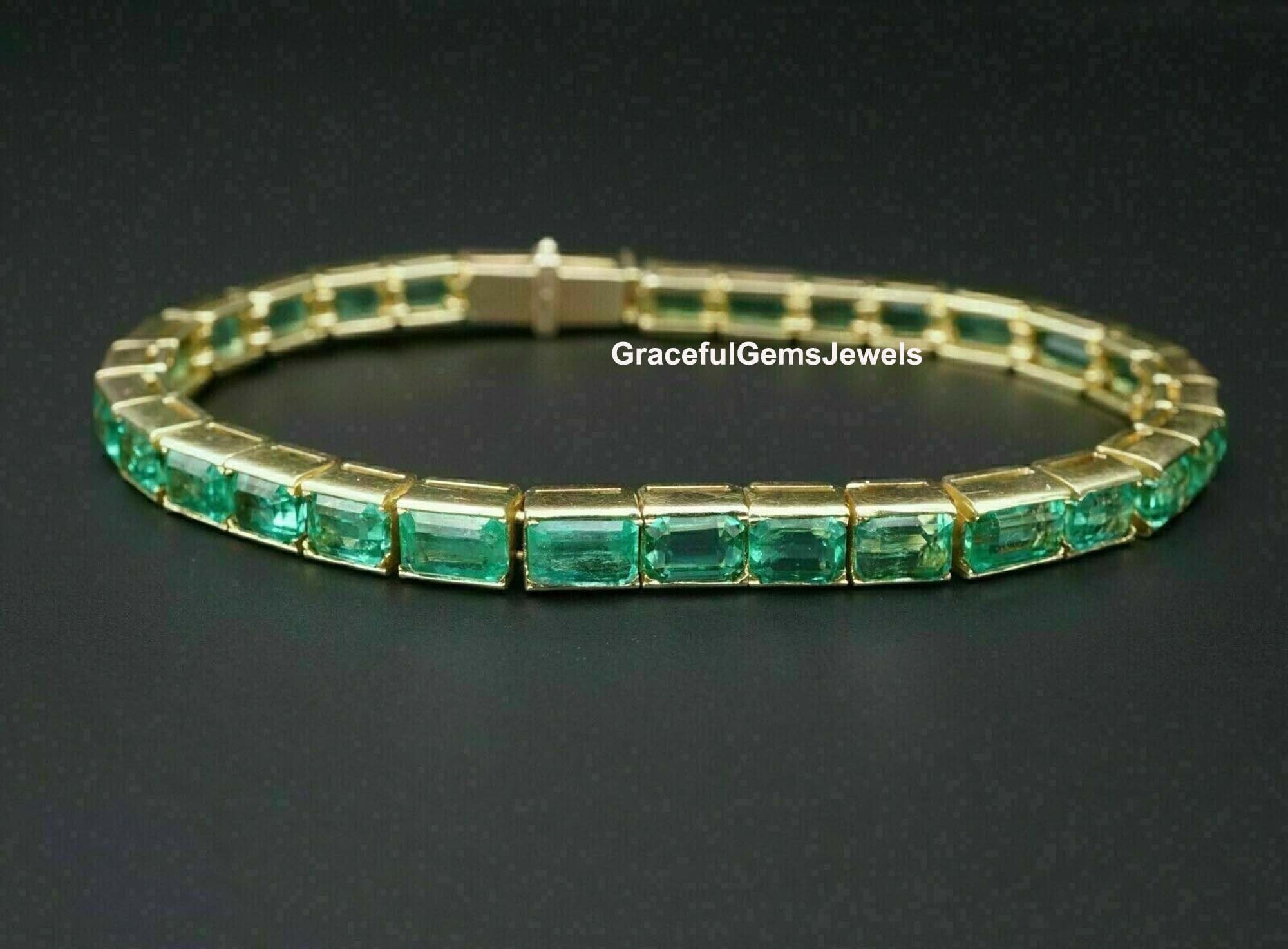 Lab Created Emerald Bracelet, 18k Gold Plated Green Emerald Bracelet
