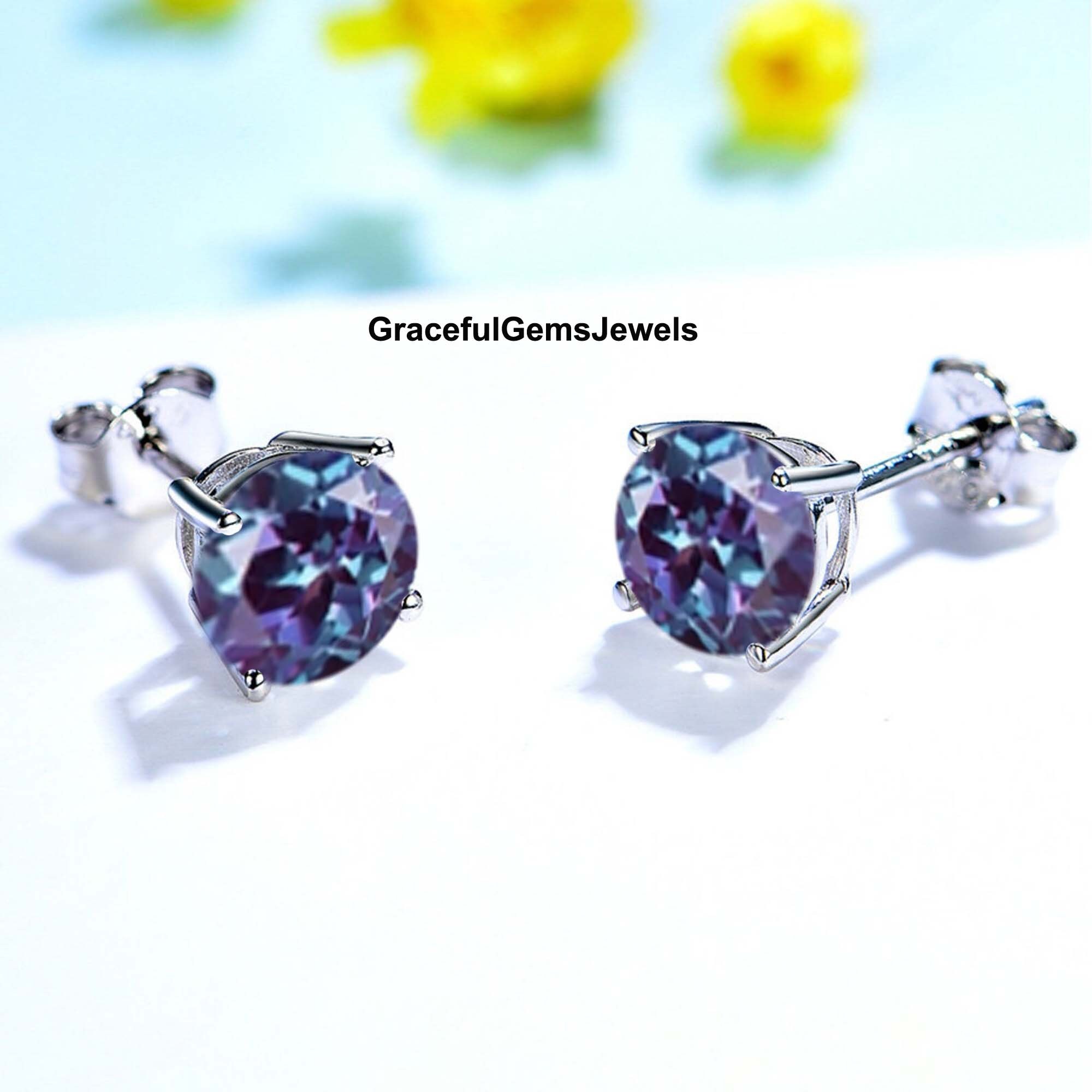 Studs Alexandrite Earrings Studs Earrings 925 Sterling Etsy
