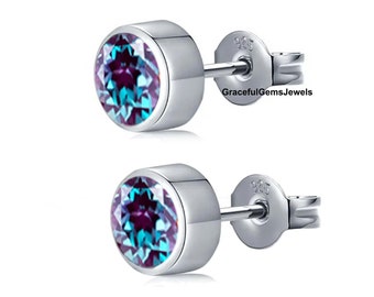 Alexandrite Earrings, Stud Earrings, 925 Sterling Silver,Color Changing Gemstone,Dainty Alexandrite Earrings.