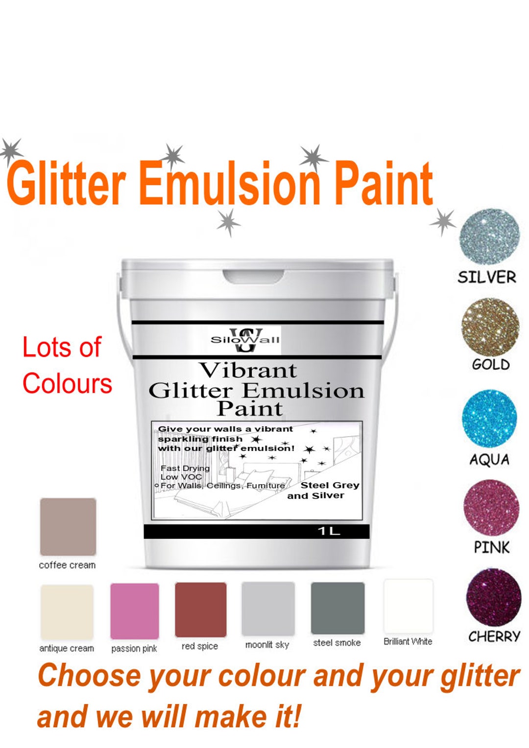 Glitter Emulsion Paint for Walls Furniture Ceilings Bathrooms 1L Pre