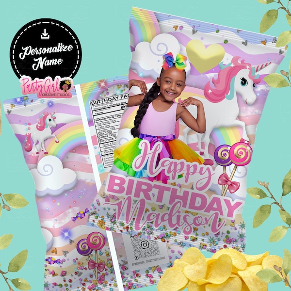 Magical Unicorn Chip Bag Labels; Magical Unicorn Chip Bag Template; Magical Unicorn Party Favors