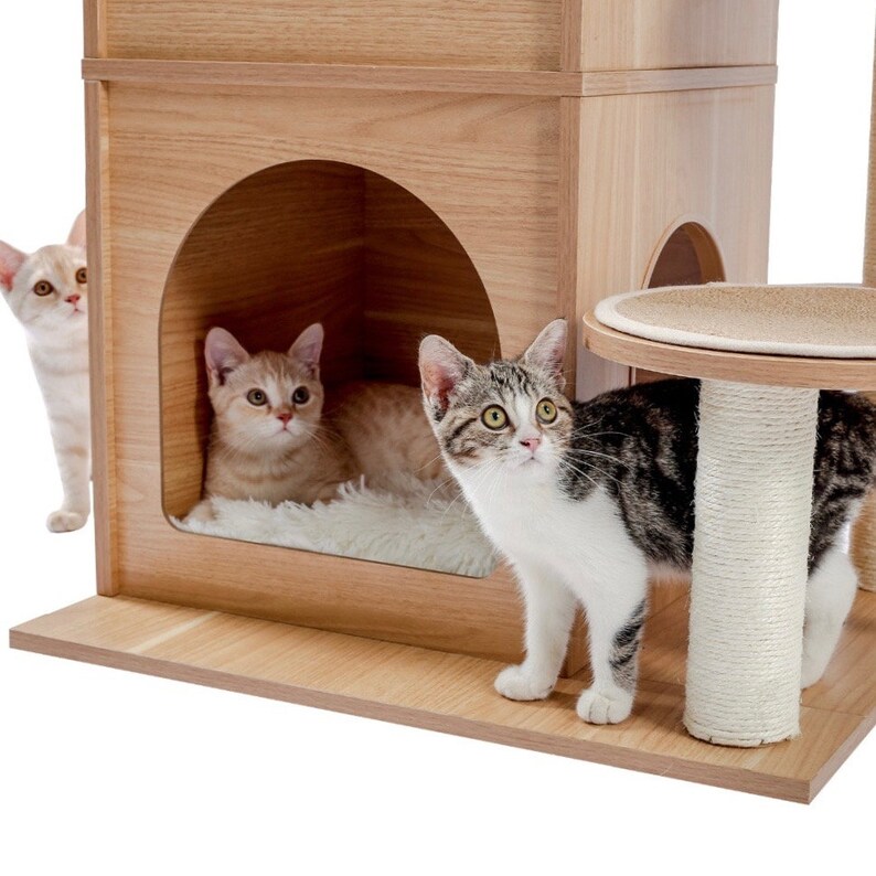 Luxury Wooden Cat House Condo Tree Furniture Natural Sisal Etsy België