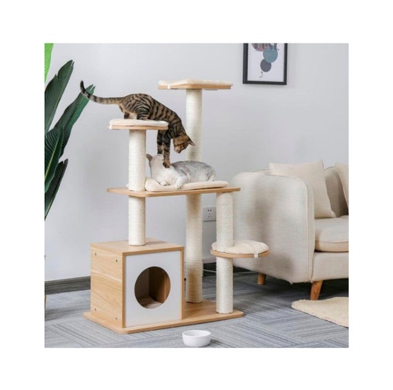 Modern Wooden Cat Tree House Condo Kratzbaum Katzen Natur Holz Etsy