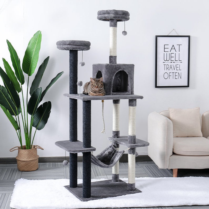 Luxury Modern Cat Climbing Tree House Tower Gray Sisal Etsy