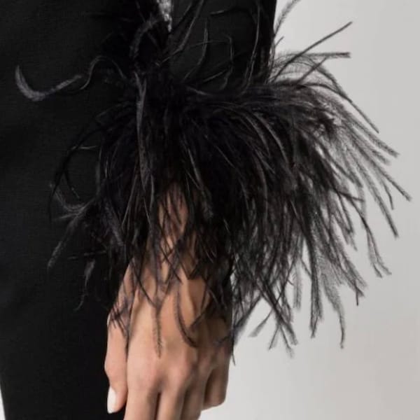 OSTRICH Feather WRIST Bracelet Cuffs and Bands Black Fluffy Full Real Ostrich Feathers Bracelet wrist Sets! ***