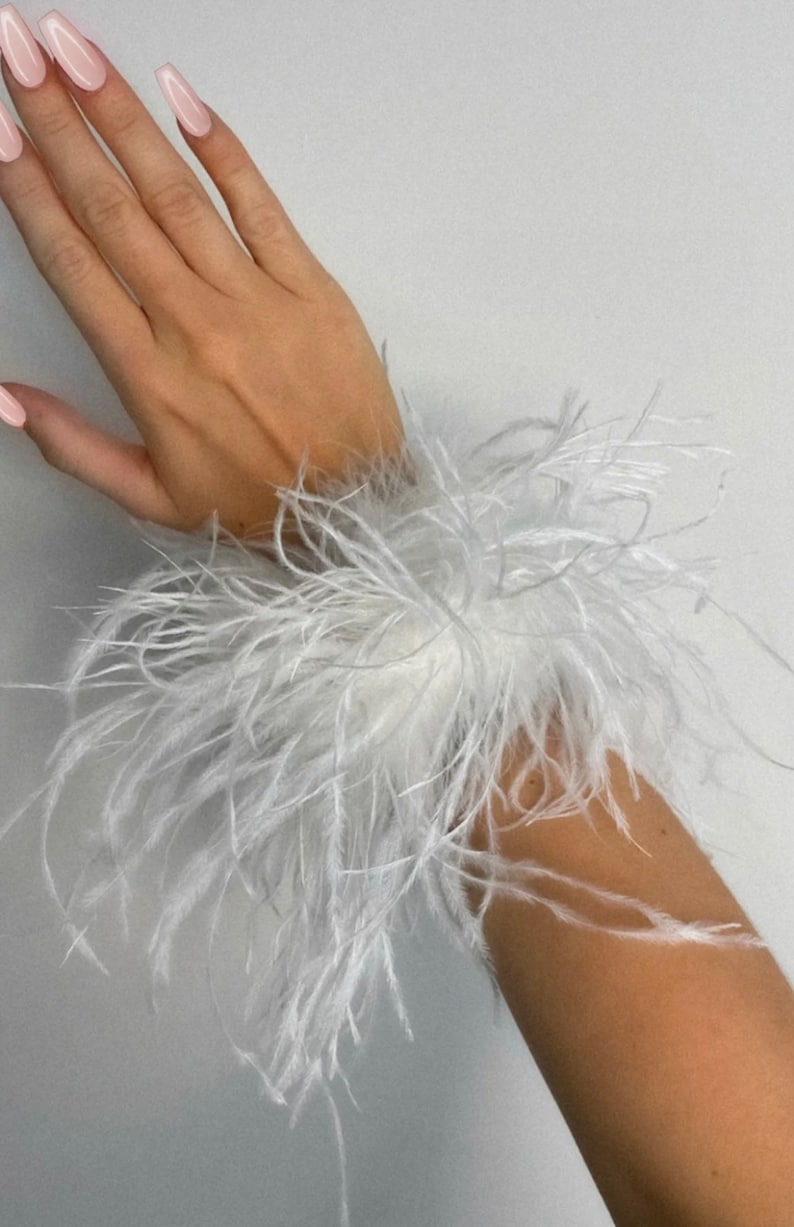OSTRICH Feather WRIST Bracelet Cuffs and Bands Black Fluffy Etsy