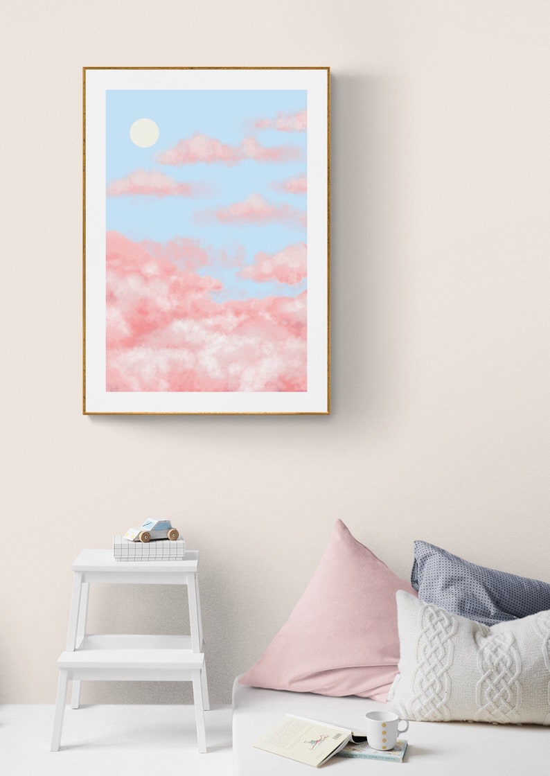 Art Print Poster Cotton Candy Pink Clouds Blue Sky wall art