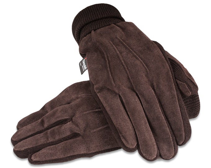 Mens Thinsulate Gloves Suede Leather Gloves Thermal Thinsulate Lining