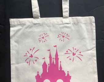 Disney inspired pink castle tote bag