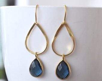 18K Gold Plated Iolite Drop Earrings, Nickel-Free, Hypoallergenic Jewelry