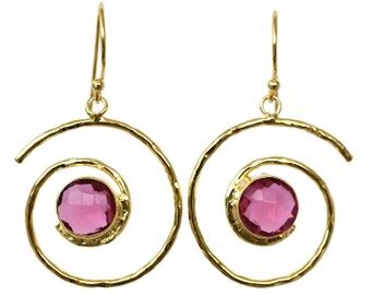 Jewelry Gift Pink Tourmaline Dangle Drop Earrings : Gold Plated Handmade October Birthstone Gemstone