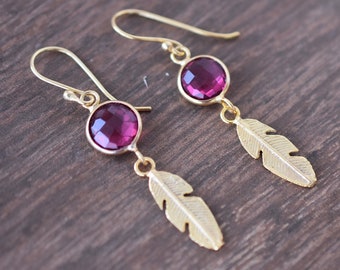 Pink Tourmaline Dangle Drop Earrings :  Gold Plated Handmade Jewelry October Birthstone Gifts
