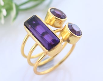 Gold Plated Amethyst Ring*Birthday gifts *Rings for girls*Gemstone Rings*Statement Rings* February Birthstone Rings*Amethyst Jewelry -VR-413