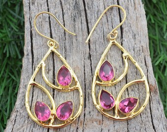 Pink Tourmaline Earrings :  Gold Filled Drop Dangle Jewelry