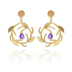 Amethyst Earrings - 18K Gold Plated - Gift For Her Birthday Anniversary Wife Mom Girlfriend Sister - Western Style Handmade Gifts Jewelry