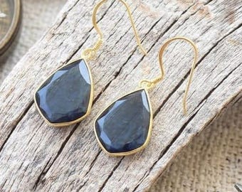 18K Gold Plated Iolite Drop Earrings, September Birthstone Handmade Jewelry