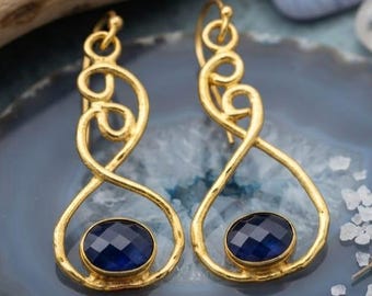 18K Gold Plated Iolite Earrings, Nickel-Free, Hypoallergenic Jewelry