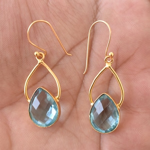 Blue Topaz Earrings - 18K Gold Plated - Gift For Her Birthday Anniversary Wife Mom Girlfriend Sister - Chunky Style Handmade Gifts Jewelry