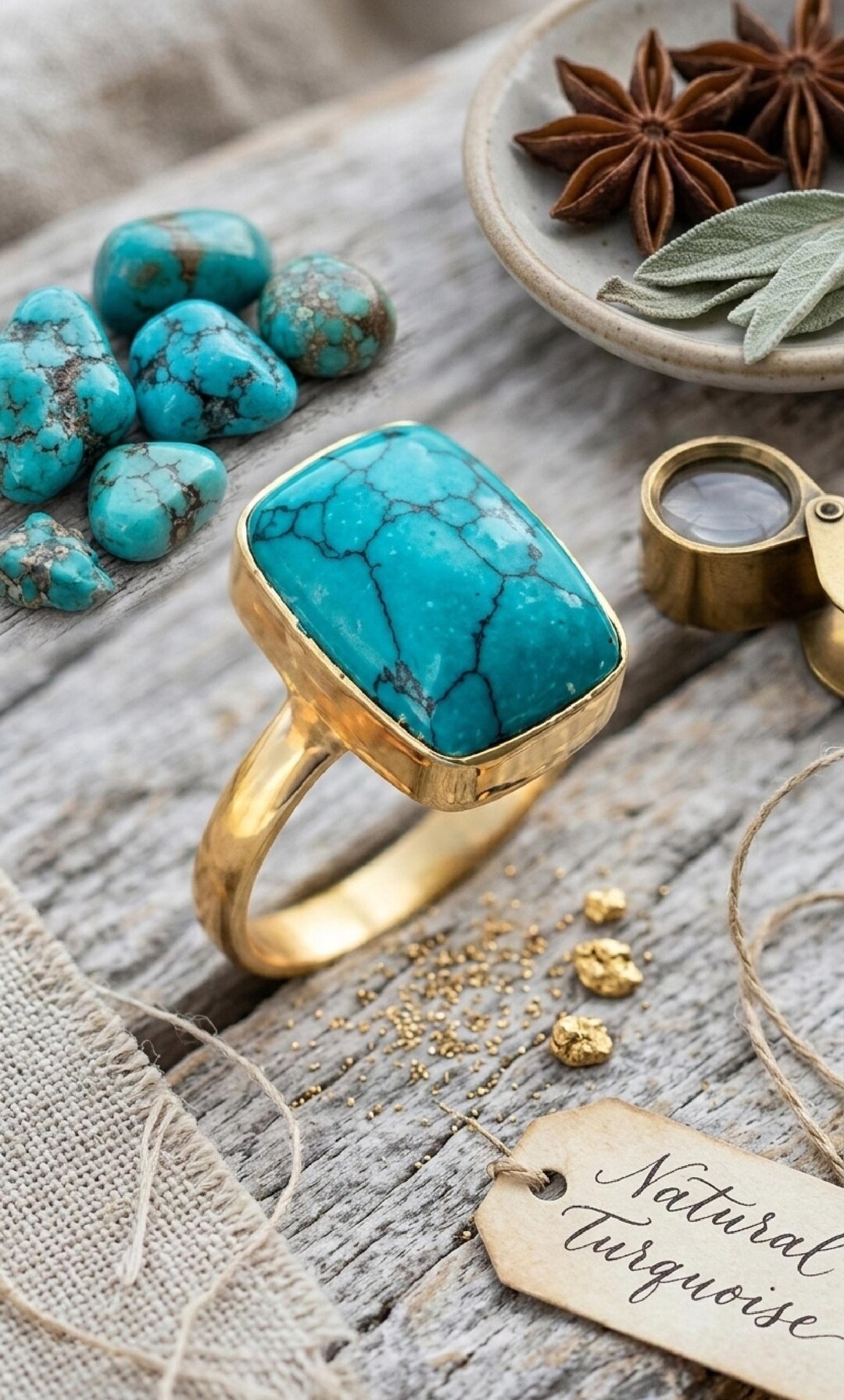 18K Gold Plated Turquoise Ring, December Birthstone Handmade
