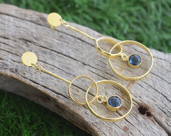 18K Gold Plated Iolite Drop Earrings For women, Handmade Jewelry Gifts Idea