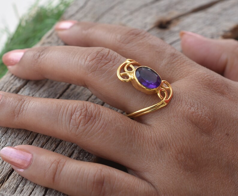 VR-462 Rings for girls*Gemstone Rings*Statement Rings* February Birthstone Rings*Gold Rings* Organic Ring Amethyst Ring *Wedding Rings