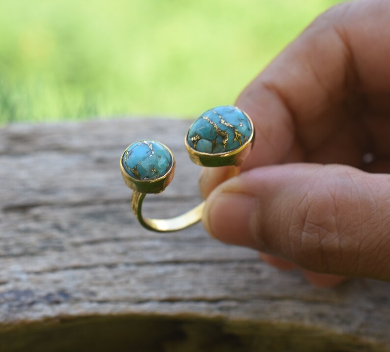 Gold Ring Bridal Ring Gemstone Ring *Copper Turquoise Ring* Natural *Organic Ring VR-150 Turquoise Ring Statement Ring Blue Ring
