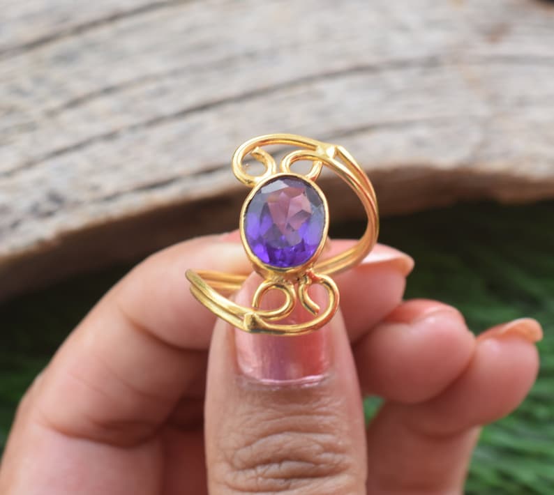 VR-462 Rings for girls*Gemstone Rings*Statement Rings* February Birthstone Rings*Gold Rings* Organic Ring Amethyst Ring *Wedding Rings