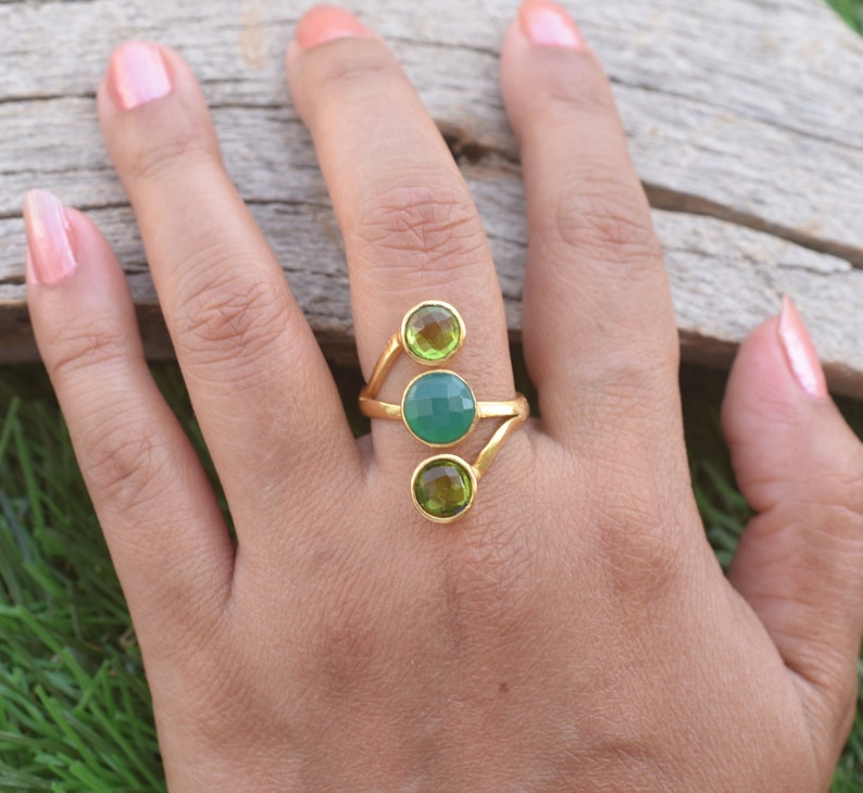 Peridot and Green Onyx Ring Gemstone Ring Dainty Ring Etsy