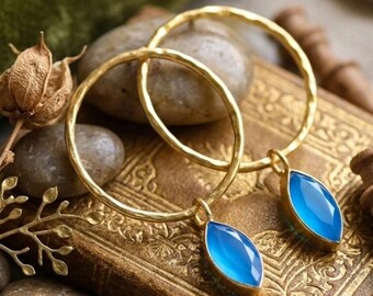 Handmade Blue Chalcedony Dangle Earrings Gold Plating, Boho Chic Gemstone Jewelry, Bridesmaid Gift Earrings