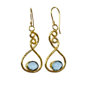 Blue Topaz Earrings - 18K Gold Plated - Gift For Her Birthday Anniversary Wife Mom Girlfriend Sister - Chunky Style Handmade Gifts Jewelry