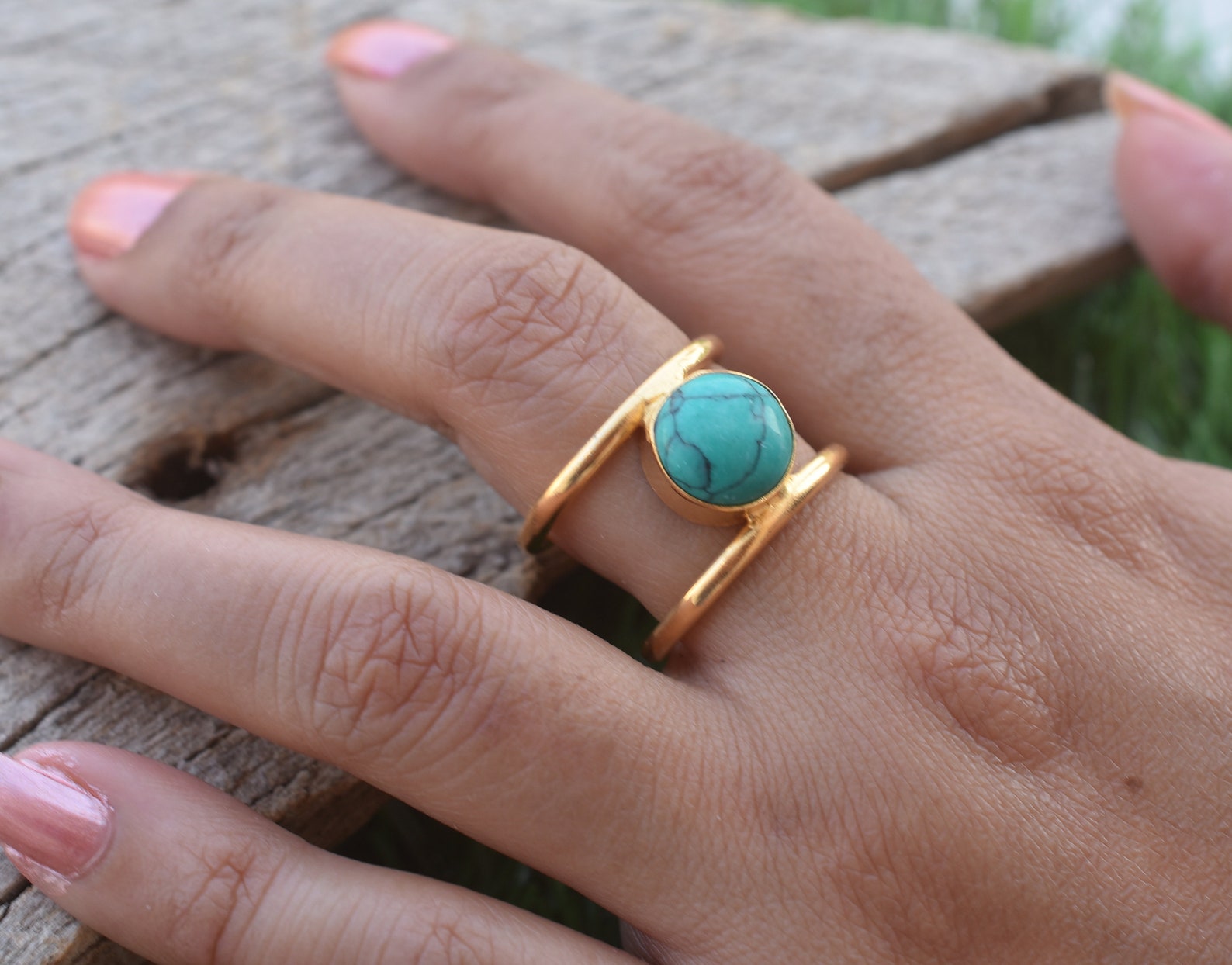 Turquoise Ring Gold Ring Statement Ring Gemstone Ring Etsy