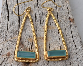Jewelry Gifts For Women Aqua Chalcedony Dangle Earrings For Her , March Birthstone Handmade Item