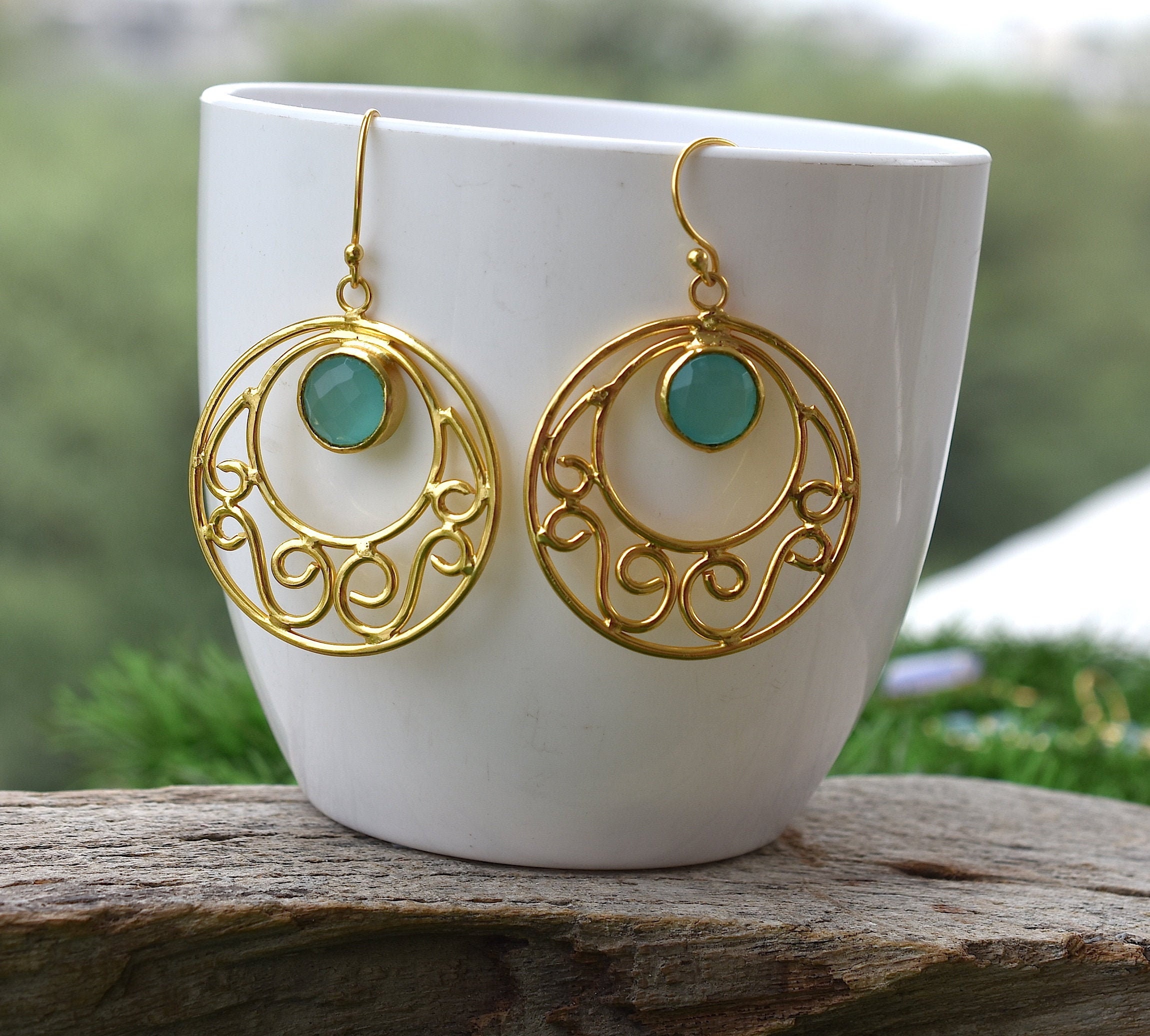 Aqua Chalcedony Earrings - 18K Gold Plated Earrings - Gift For Her Birthday Anniversary Wife Mom Girlfriend Sister - Handmade Gifts Jewelry