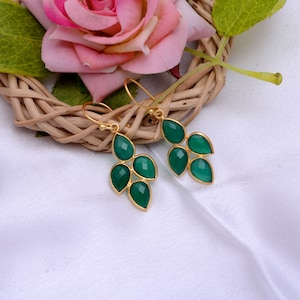 Green Onyx Earrings - Gold Plated Earrings - Gift For Her Birthday Anniversary Wife Mom Girlfriend Sister - Designer Handmade Gifts Jewelry