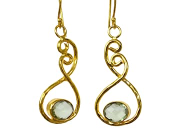 Prasiolite Green Amethyst Earrings For Women – 18K Gold Plated Gemstone Jewelry , Handmade Jewelry Item