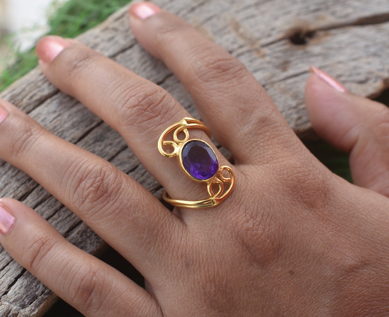 VR-462 Rings for girls*Gemstone Rings*Statement Rings* February Birthstone Rings*Gold Rings* Organic Ring Amethyst Ring *Wedding Rings