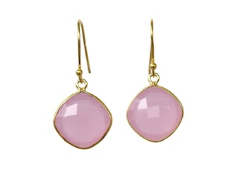 Rose Quartz Gold Filled Earrings , January Birthstone Gift For Her Handmade Jewelry