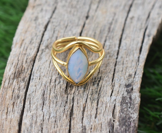 October Birthstone Adjustable Marquise Shape Fire Opal Stacking
