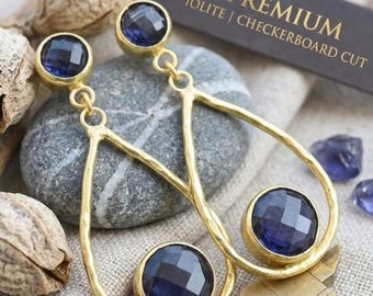 18K Gold Plated Iolite Drop Earrings, September Birthstone Women's Jewelry Gifts
