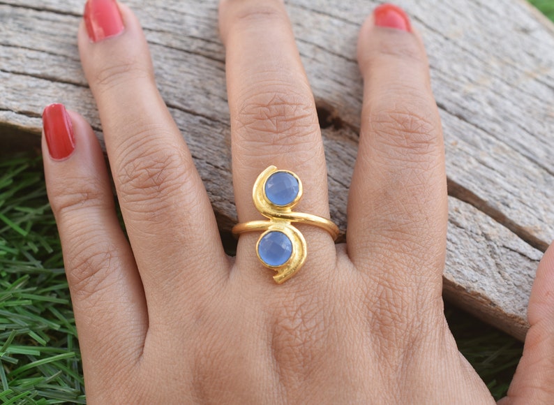 Blue Chalcedony Ring *Wedding Rings *Rings for Girls* Organic Ring*Statement Rings*Gemstone Rings*on sale*March Birthstone Rings VR-263