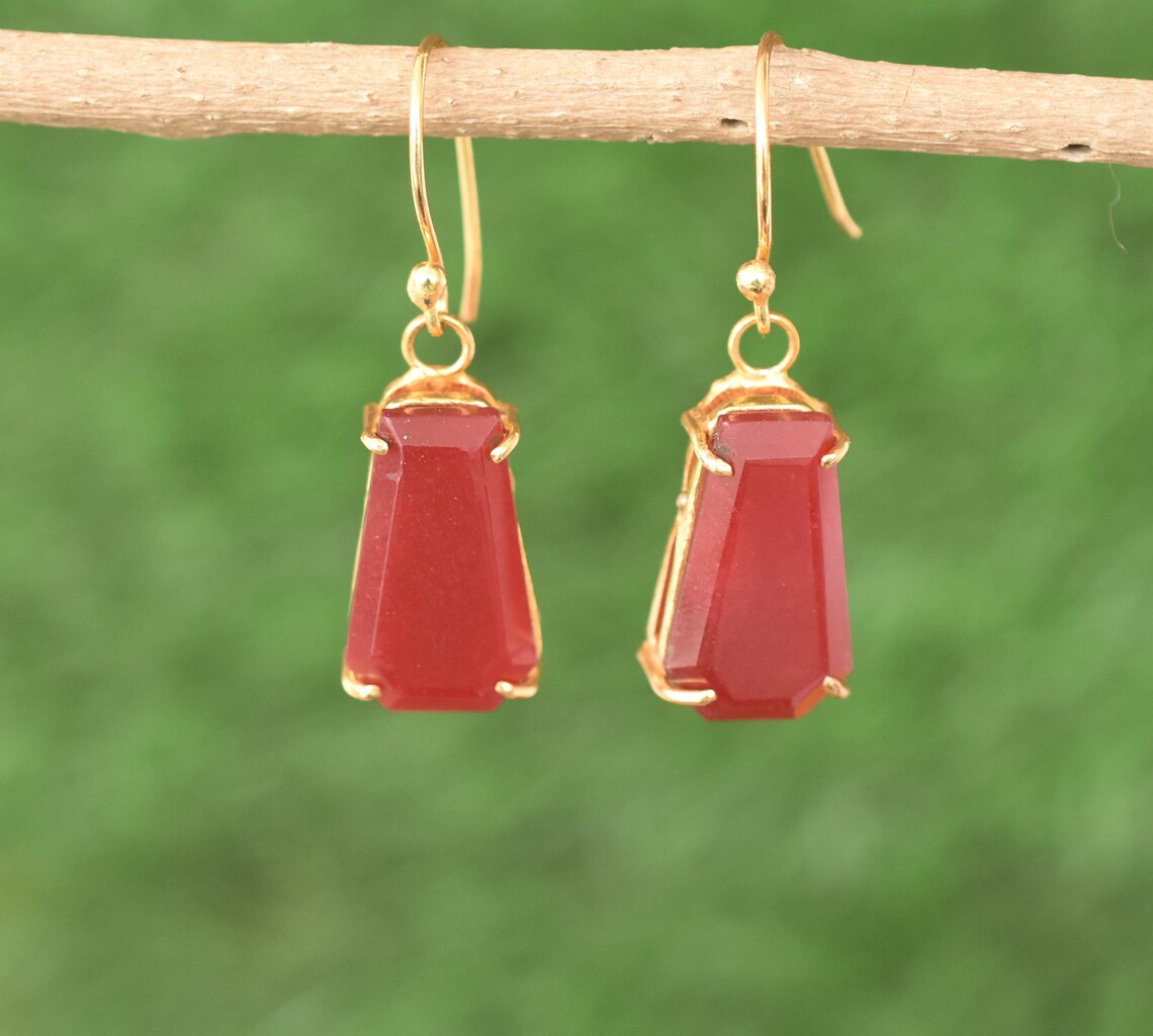 Coffin Earrings Red Jade Earrings Minimalist Earrings Etsy